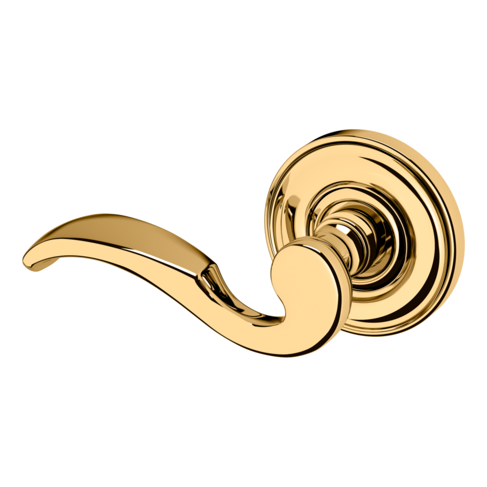 Baldwin 5152 Wave Lever Set with 5017 Rose Lifetime (PVD) Polished Brass / Passage / Reversible