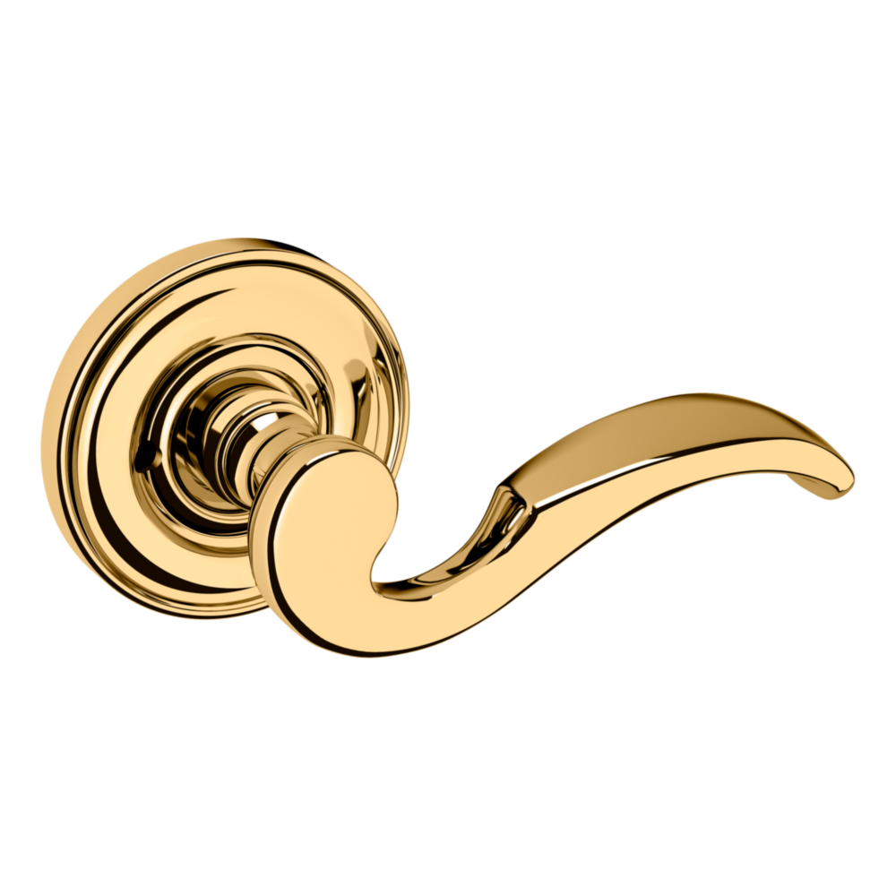 Baldwin 5152 Wave Lever Set with 5017 Rose Lifetime (PVD) Polished Brass / Privacy / Reversible