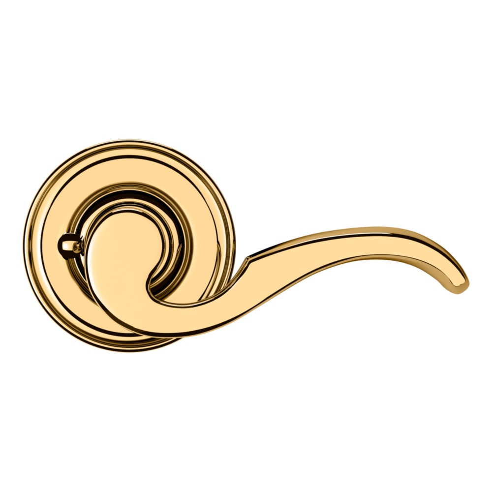 Baldwin 5152 Wave Lever Set with 5017 Rose Lifetime (PVD) Polished Brass / Privacy / Reversible