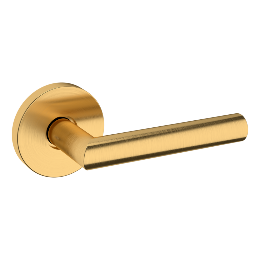 Baldwin 5173 Contemporary Straight Lever Set with 5046 Rose Lifetime (PVD) Satin Brass / Full Dummy / Reversible