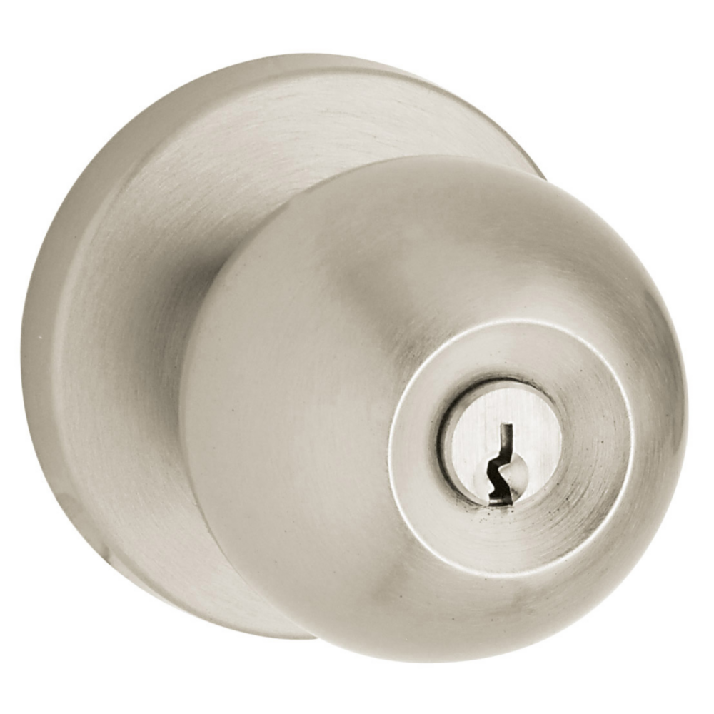 Baldwin Keyed Contemporary Knob Set with Rose Lifetime (PVD) Satin Nickel / Entry / Reversible