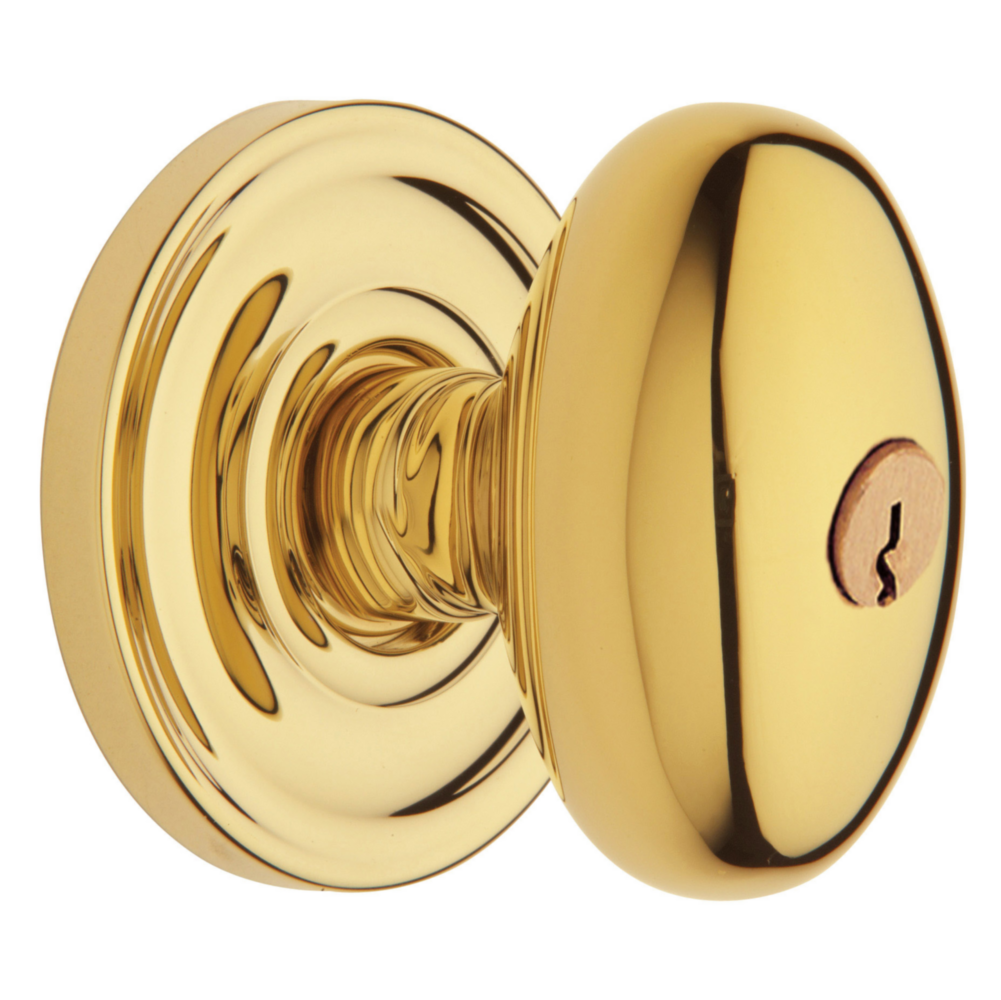 Baldwin Keyed Egg Knob Set with Classic Rose Lifetime (PVD) Polished Brass / Entry / Reversible