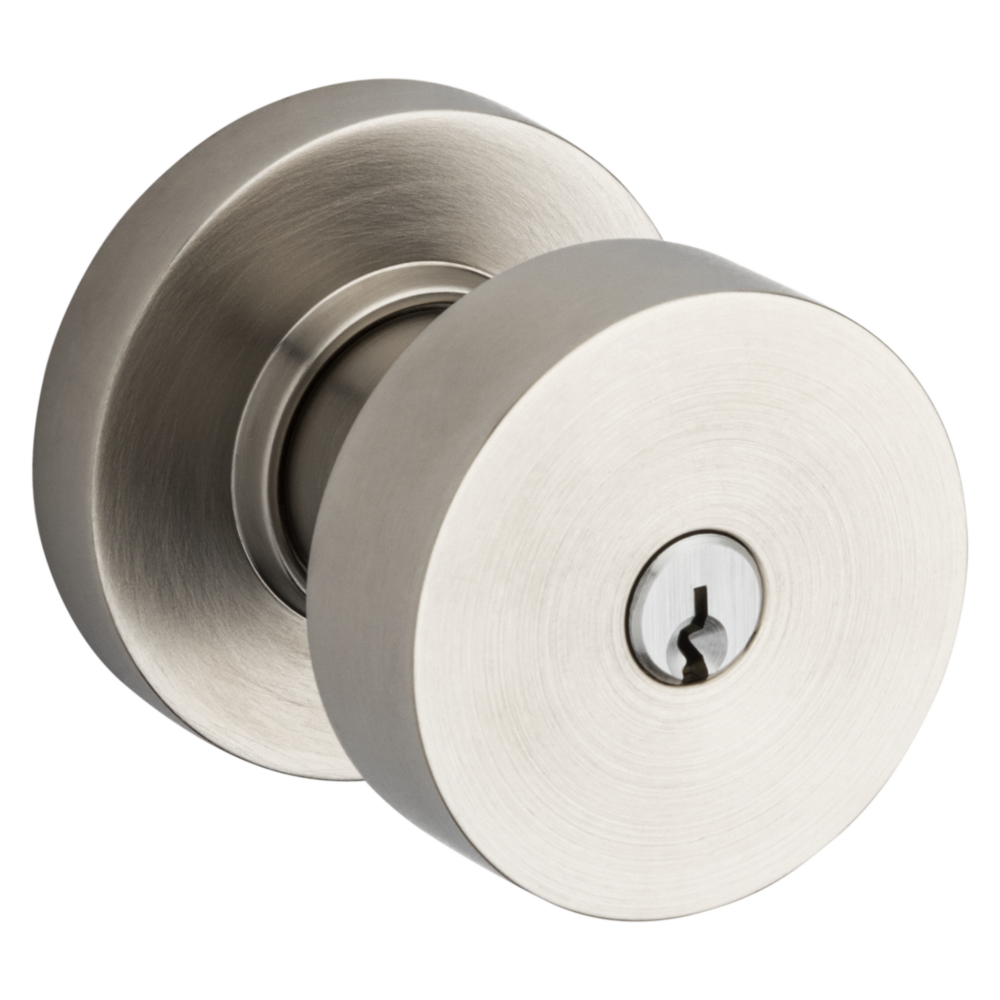 Baldwin Keyed Contemporary Knob Set with Round Rose Lifetime (PVD) Satin Nickel / Entry / Reversible