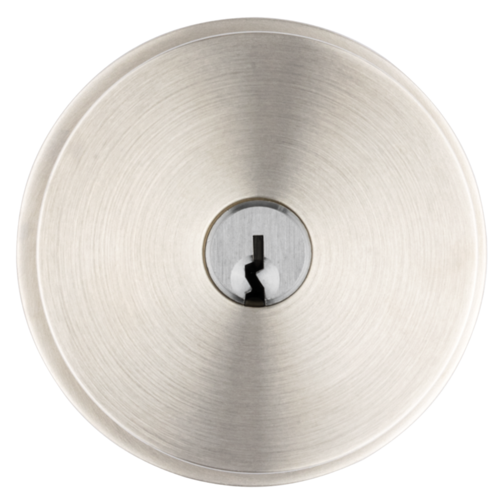 Baldwin Keyed Contemporary Knob Set with Round Rose Lifetime (PVD) Satin Nickel / Entry / Reversible