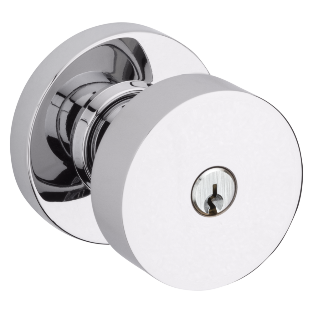 Baldwin Keyed Contemporary Knob Set with Round Rose Polished Chrome / Entry / Reversible