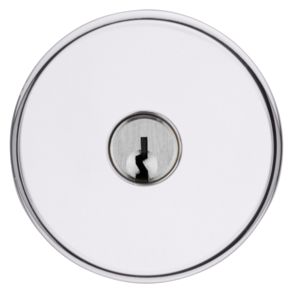 Baldwin Keyed Contemporary Knob Set with Round Rose Polished Chrome / Entry / Reversible