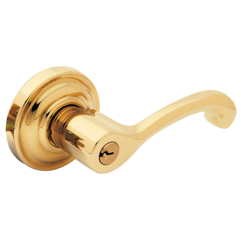 Baldwin Keyed Classic Lever Set with Classic Rose Lifetime (PVD) Polished Brass / Entry / Reversible