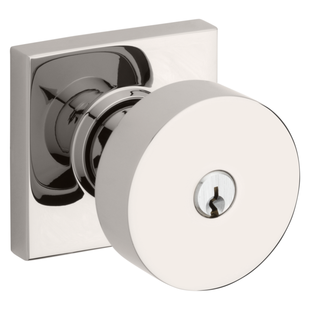 Baldwin Keyed Contemporary Knob Set with Square Rose Lifetime (PVD) Polished Nickel / Entry / Reversible