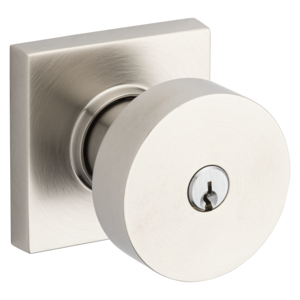 Baldwin Keyed Contemporary Knob Set with Square Rose Lifetime (PVD) Satin Nickel / Entry / Reversible