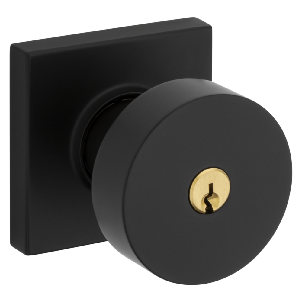 Baldwin Keyed Contemporary Knob Set with Square Rose Satin Black / Entry / Reversible