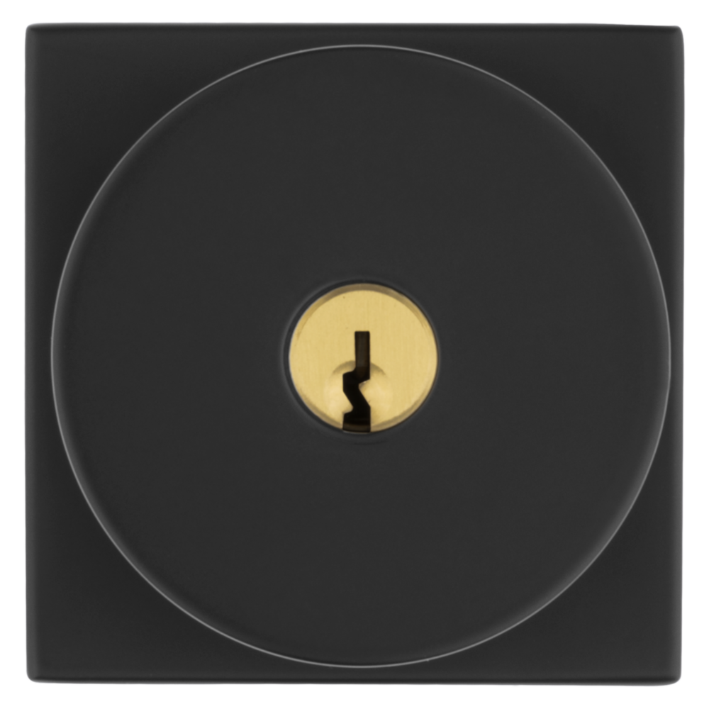 Baldwin Keyed Contemporary Knob Set with Square Rose Satin Black / Entry / Reversible