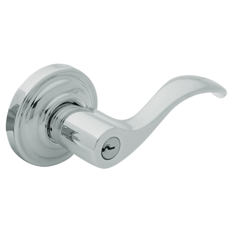 Baldwin Keyed Wave Lever Set with Classic Rose Polished Chrome / Entry / Reversible