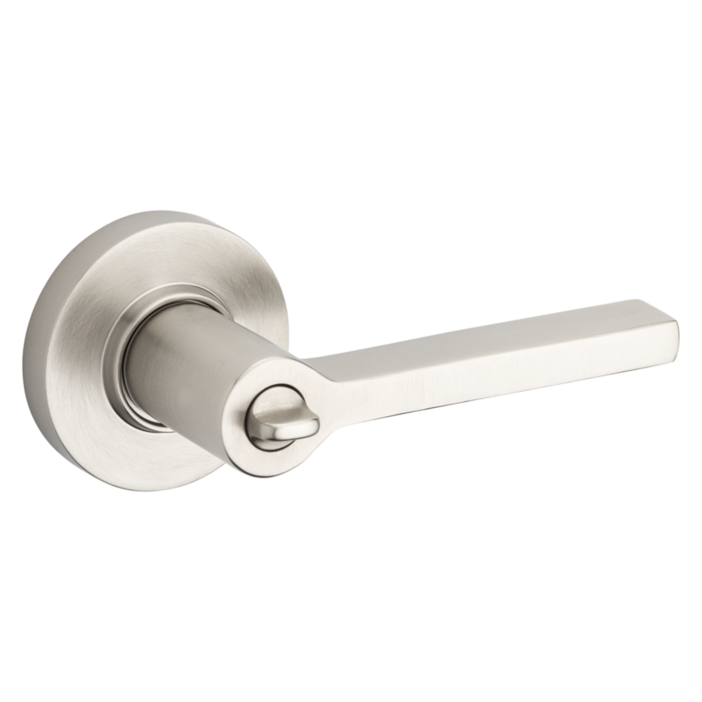 Baldwin Keyed Square Lever Set with Round Rose Lifetime (PVD) Satin Nickel / Entry / Reversible