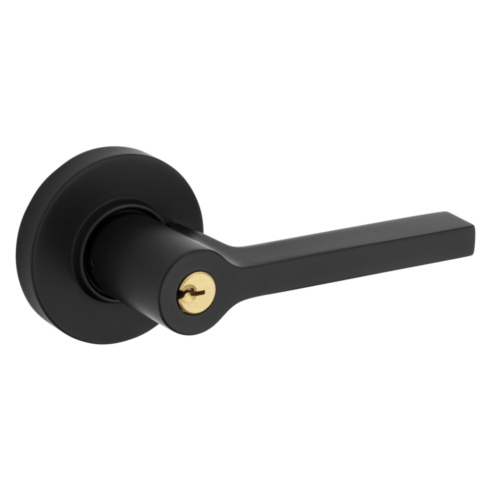 Baldwin Keyed Square Lever Set with Round Rose Satin Black / Entry / Reversible