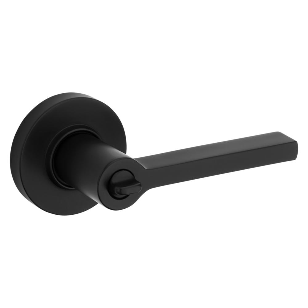 Baldwin Keyed Square Lever Set with Round Rose Satin Black / Entry / Reversible
