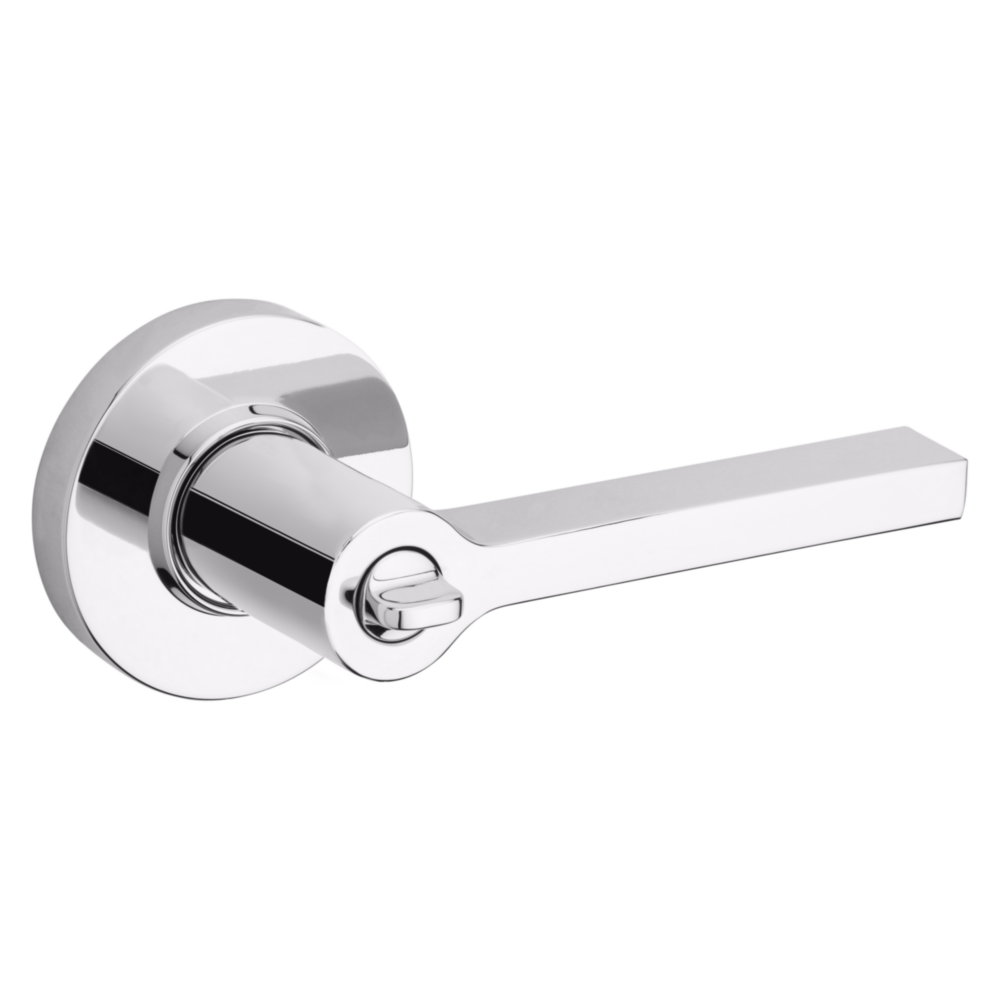 Baldwin Keyed Square Lever Set with Round Rose Polished Chrome / Entry / Reversible