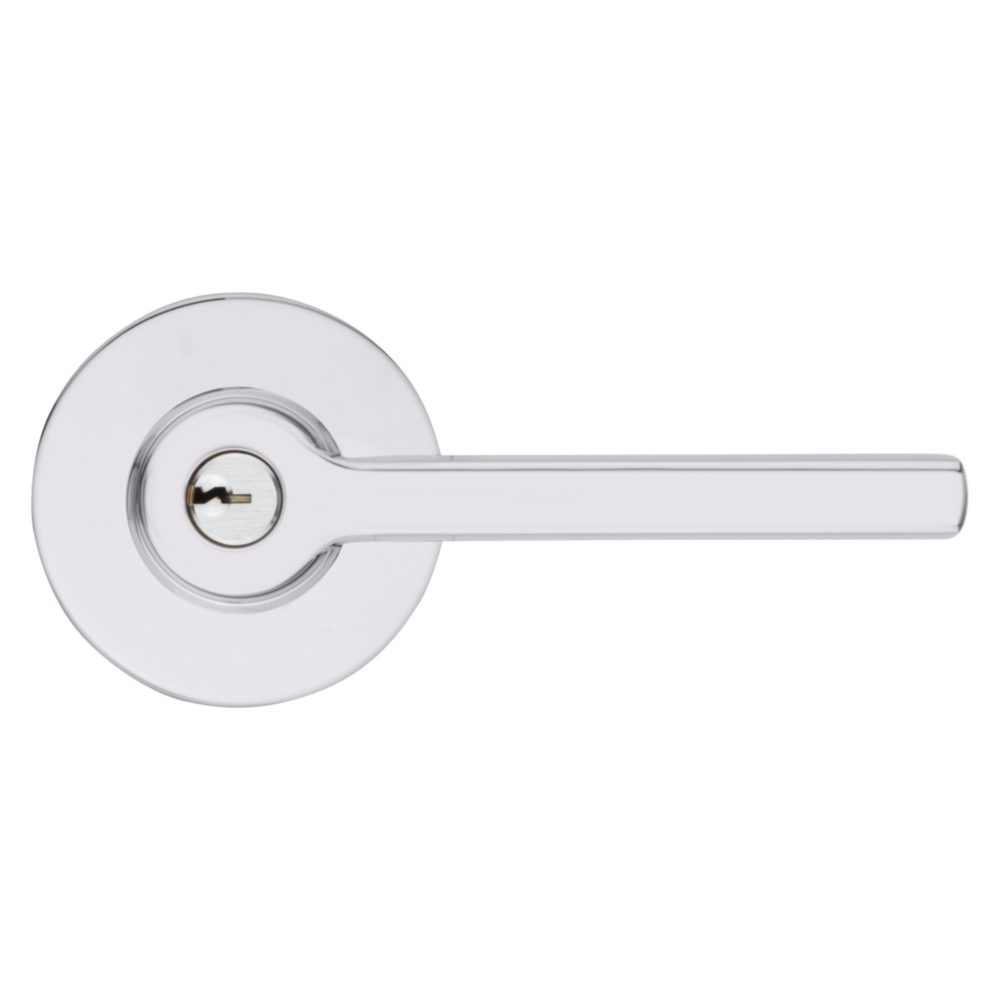 Baldwin Keyed Square Lever Set with Round Rose Polished Chrome / Entry / Reversible