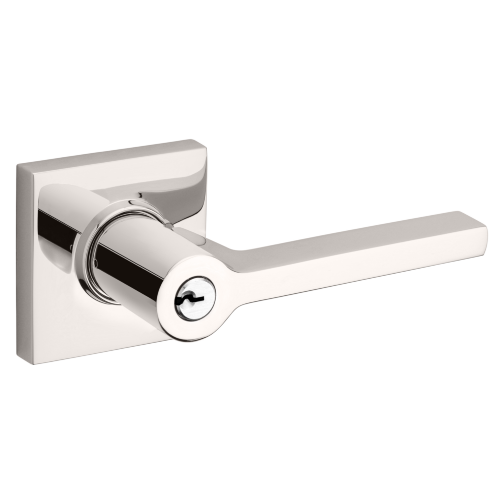 Baldwin Keyed Square Lever Set with Square Rose Lifetime (PVD) Polished Nickel / Entry / Reversible