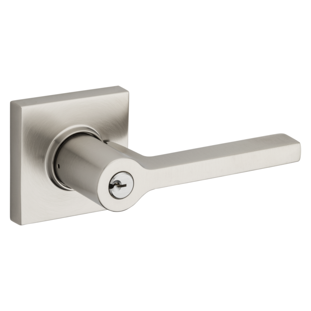 Baldwin Keyed Square Lever Set with Square Rose Lifetime (PVD) Satin Nickel / Entry / Reversible