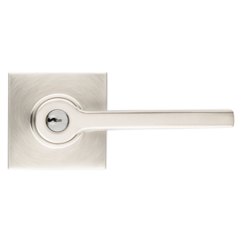 Baldwin Keyed Square Lever Set with Square Rose Lifetime (PVD) Satin Nickel / Entry / Reversible