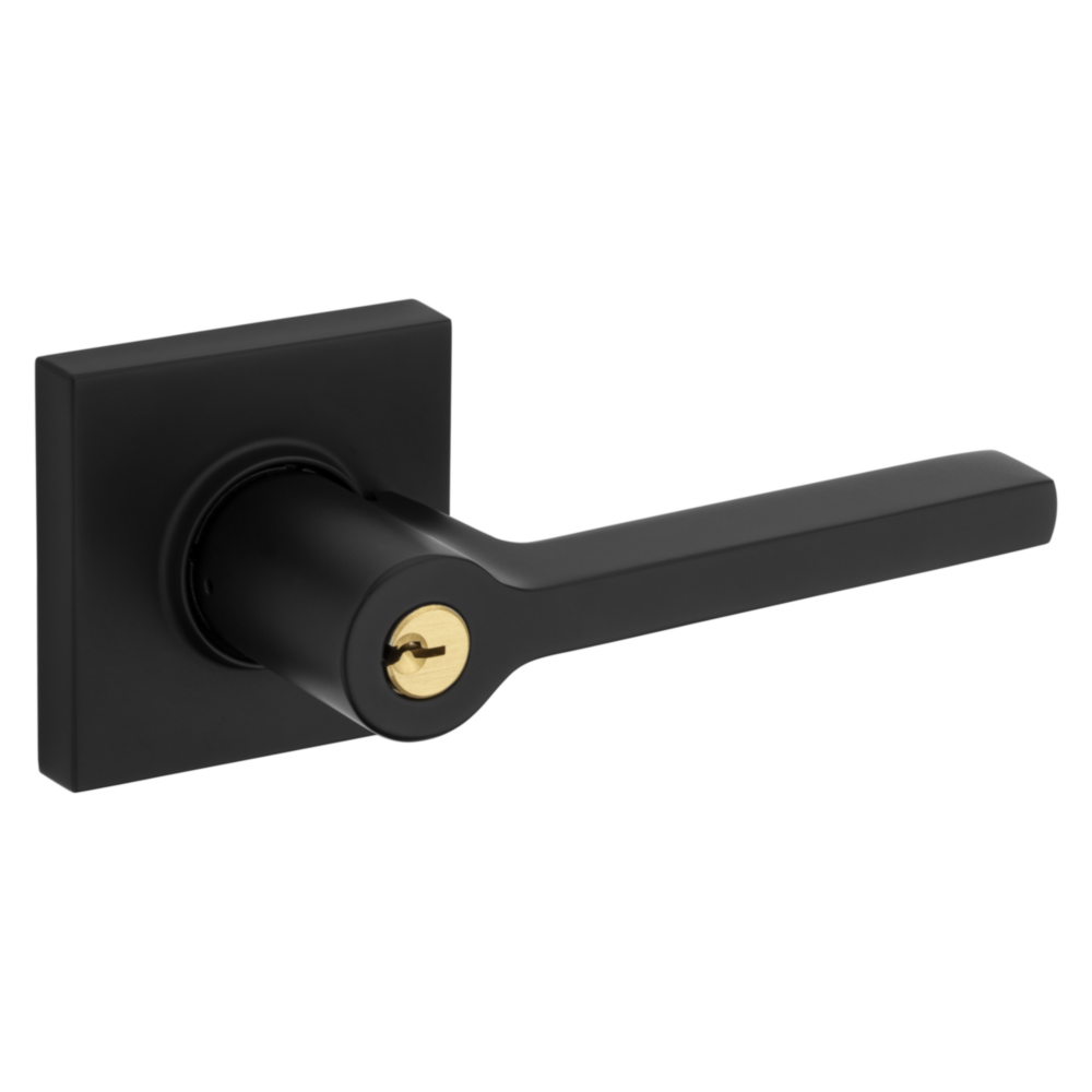 Baldwin Keyed Square Lever Set with Square Rose Satin Black / Entry / Reversible