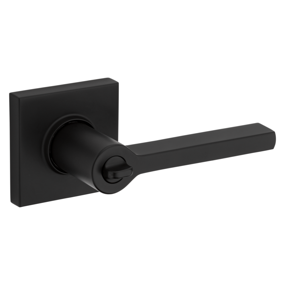 Baldwin Keyed Square Lever Set with Square Rose Satin Black / Entry / Reversible