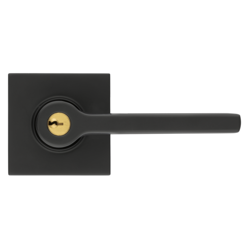 Baldwin Keyed Square Lever Set with Square Rose Satin Black / Entry / Reversible