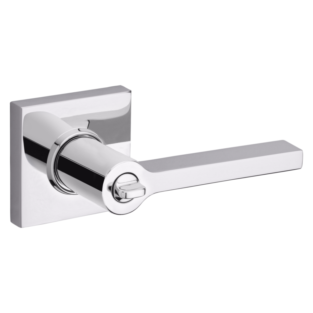 Baldwin Keyed Square Lever Set with Square Rose Polished Chrome / Entry / Reversible