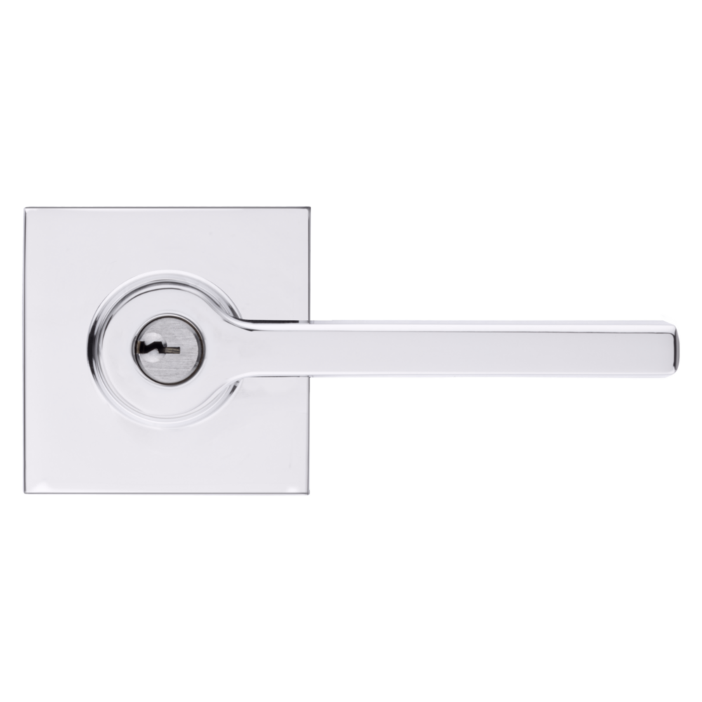 Baldwin Keyed Square Lever Set with Square Rose Polished Chrome / Entry / Reversible