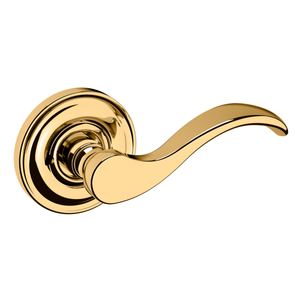 Baldwin 5455 Wave Lever Set with 5048 Rose Lifetime (PVD) Polished Brass / Privacy / Reversible