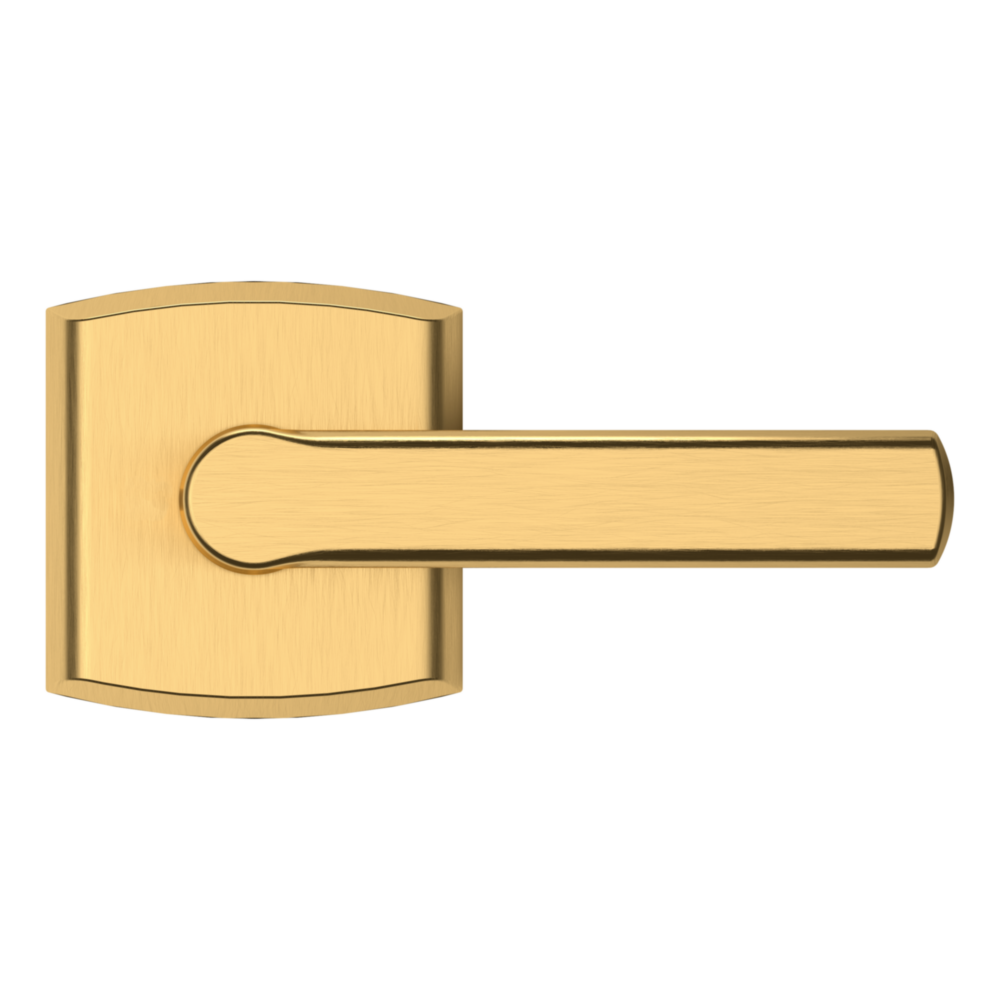 Baldwin 5485 Soho Lever Set with R026 Rose Lifetime (PVD) Satin Brass / Full Dummy / Reversible