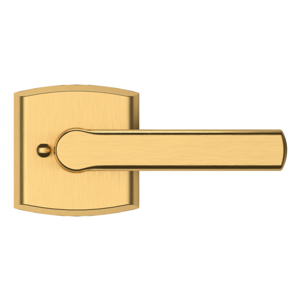 Baldwin 5485 Soho Lever Set with R026 Rose Lifetime (PVD) Satin Brass / Privacy / Reversible