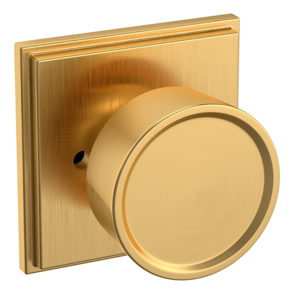 Baldwin K007 Hollywood Hills Knob Set with R050 Rose Lifetime (PVD) Satin Brass / Privacy / Reversible