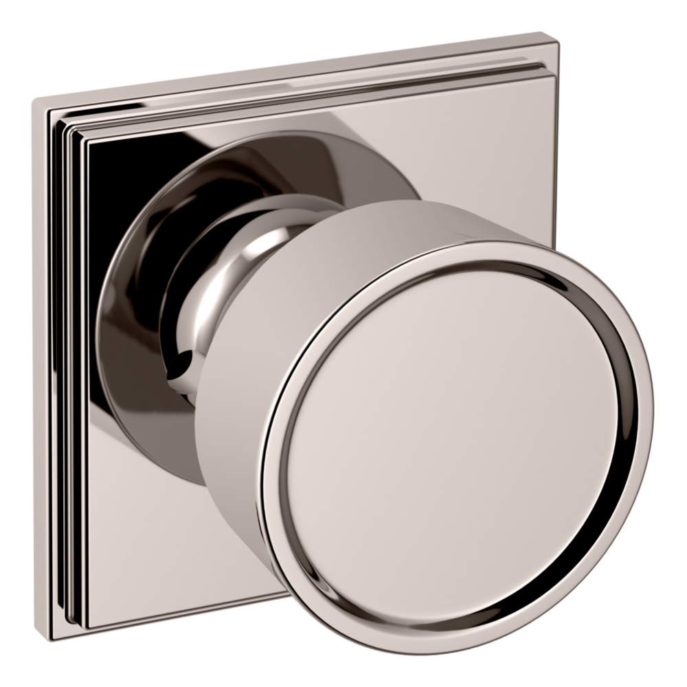 Baldwin K007 Hollywood Hills Knob Set with R050 Rose Lifetime (PVD) Polished Nickel / Privacy / Reversible