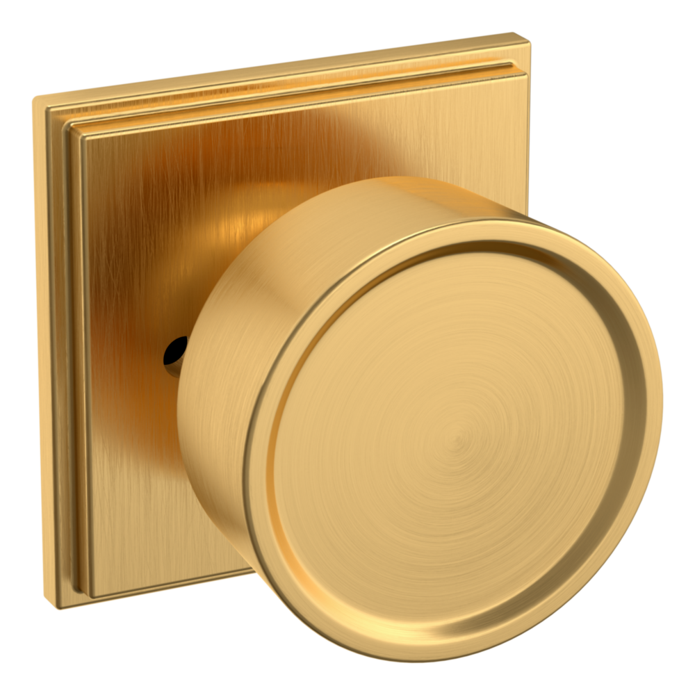 Baldwin K008 Hollywood Hills Knob Set with R050 Rose Lifetime (PVD) Satin Brass / Privacy / Reversible