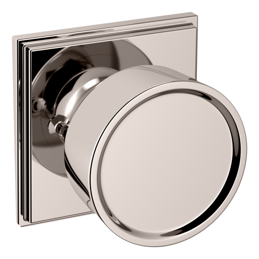 Baldwin K008 Hollywood Hills Knob Set with R050 Rose Lifetime (PVD) Polished Nickel / Privacy / Reversible