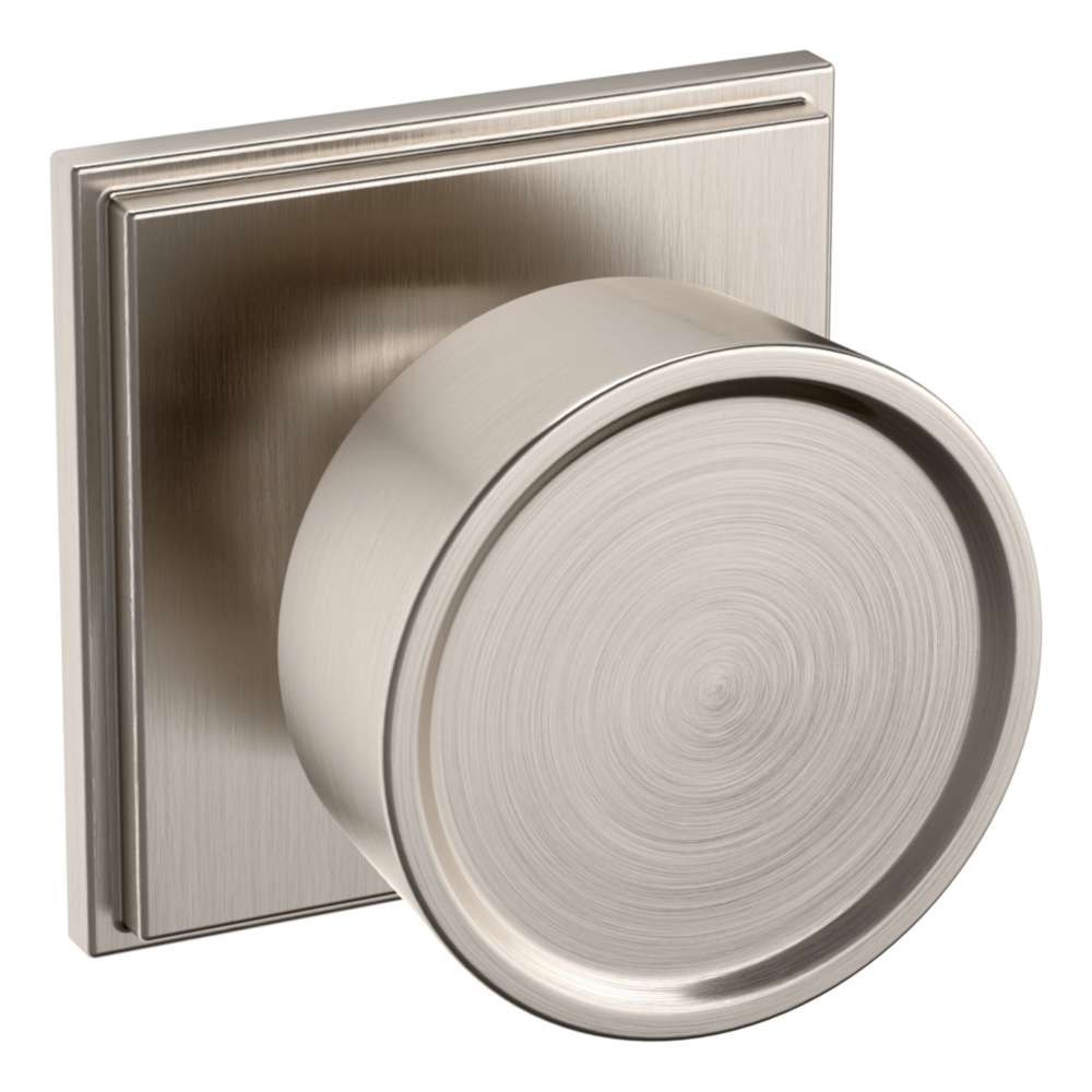 Baldwin K008 Hollywood Hills Knob Set with R050 Rose Lifetime (PVD) Satin Nickel / Passage / Reversible