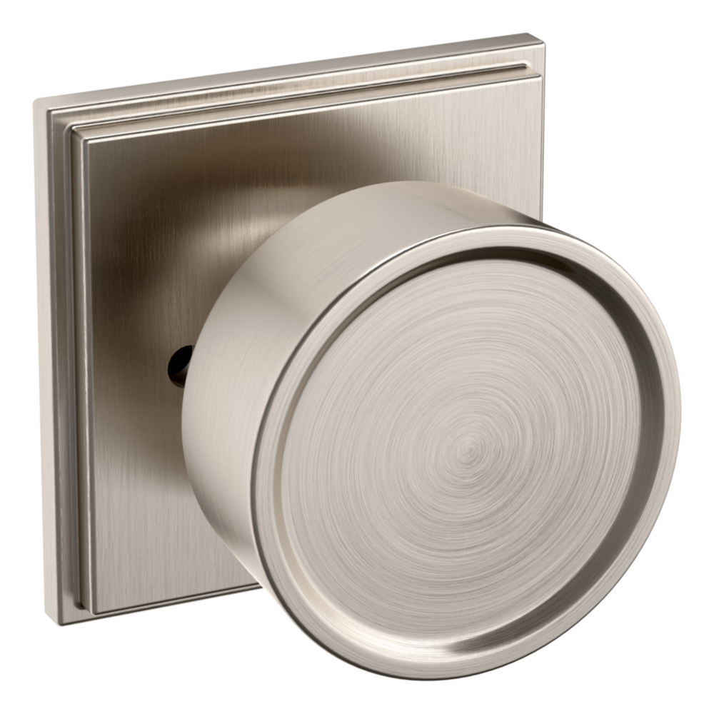 Baldwin K008 Hollywood Hills Knob Set with R050 Rose Lifetime (PVD) Satin Nickel / Privacy / Reversible