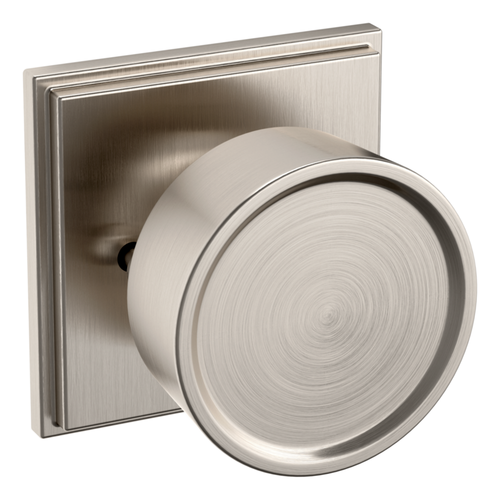 Baldwin K008 Hollywood Hills Knob Set with R050 Rose Lifetime (PVD) Satin Nickel / Privacy / Reversible