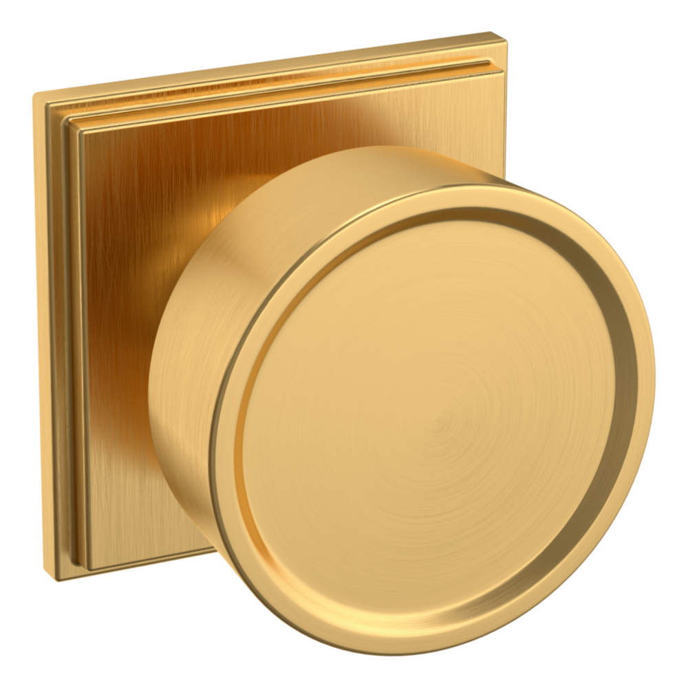 Baldwin K009 Hollywood Hills Knob Set with R050 Rose Lifetime (PVD) Satin Brass / Privacy / Reversible