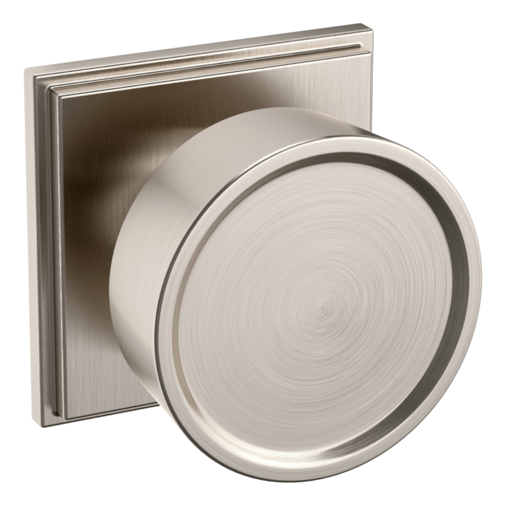 Baldwin K009 Hollywood Hills Knob Set with R050 Rose Lifetime (PVD) Satin Nickel / Passage / Reversible