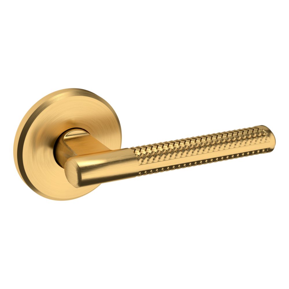 Baldwin L015 Contemporary Straight Lever Set with R016 Rose Lifetime (PVD) Satin Brass / Passage / Reversible