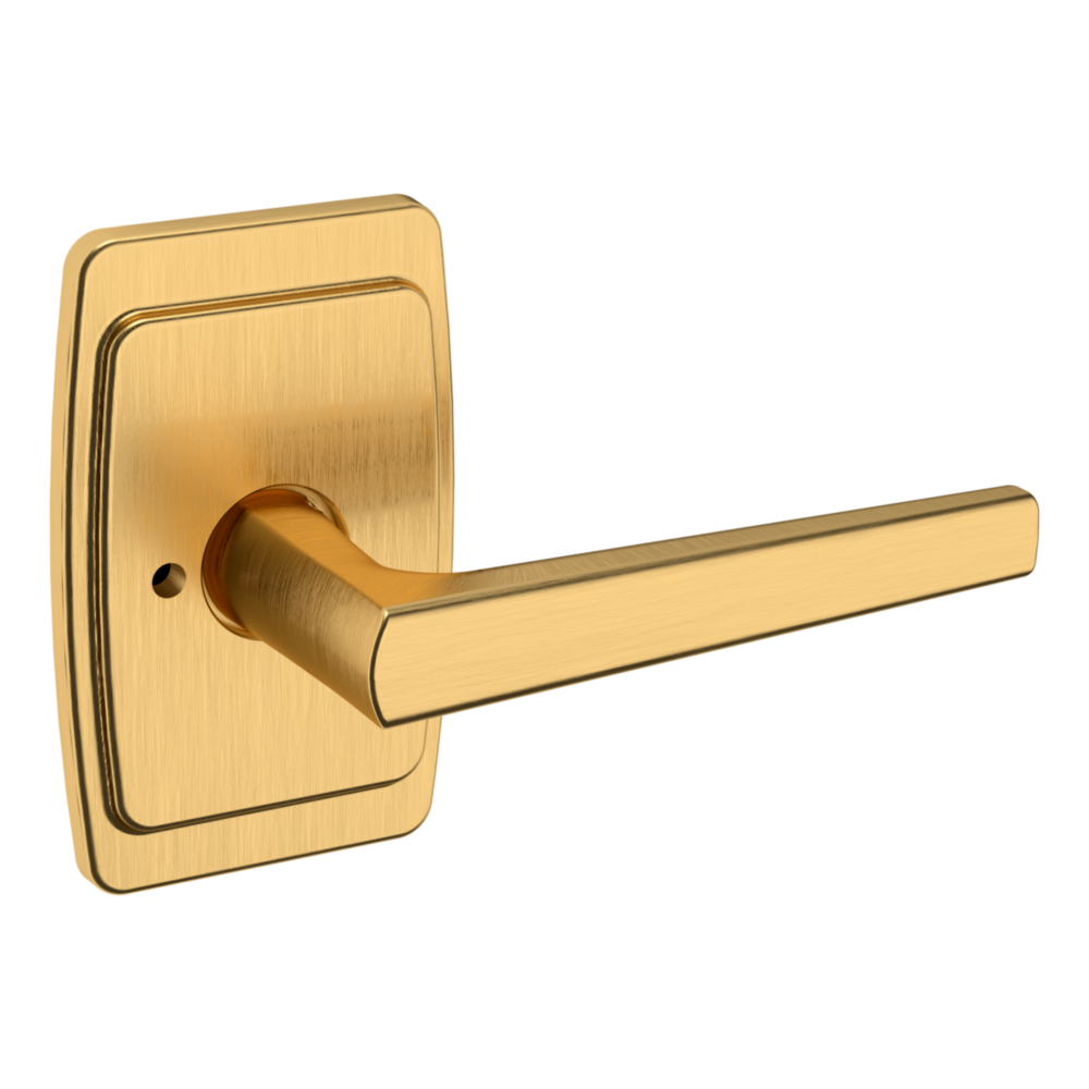 Baldwin L024 Palm Springs Lever Set with R046 Rose Lifetime (PVD) Satin Brass / Privacy / Reversible