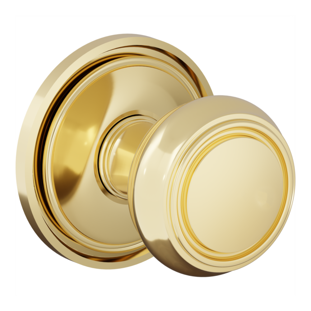 Baldwin 5087 Nashville Knob Set with 5070-5123 Rose Lifetime (PVD) Polished Brass / Passage / Reversible