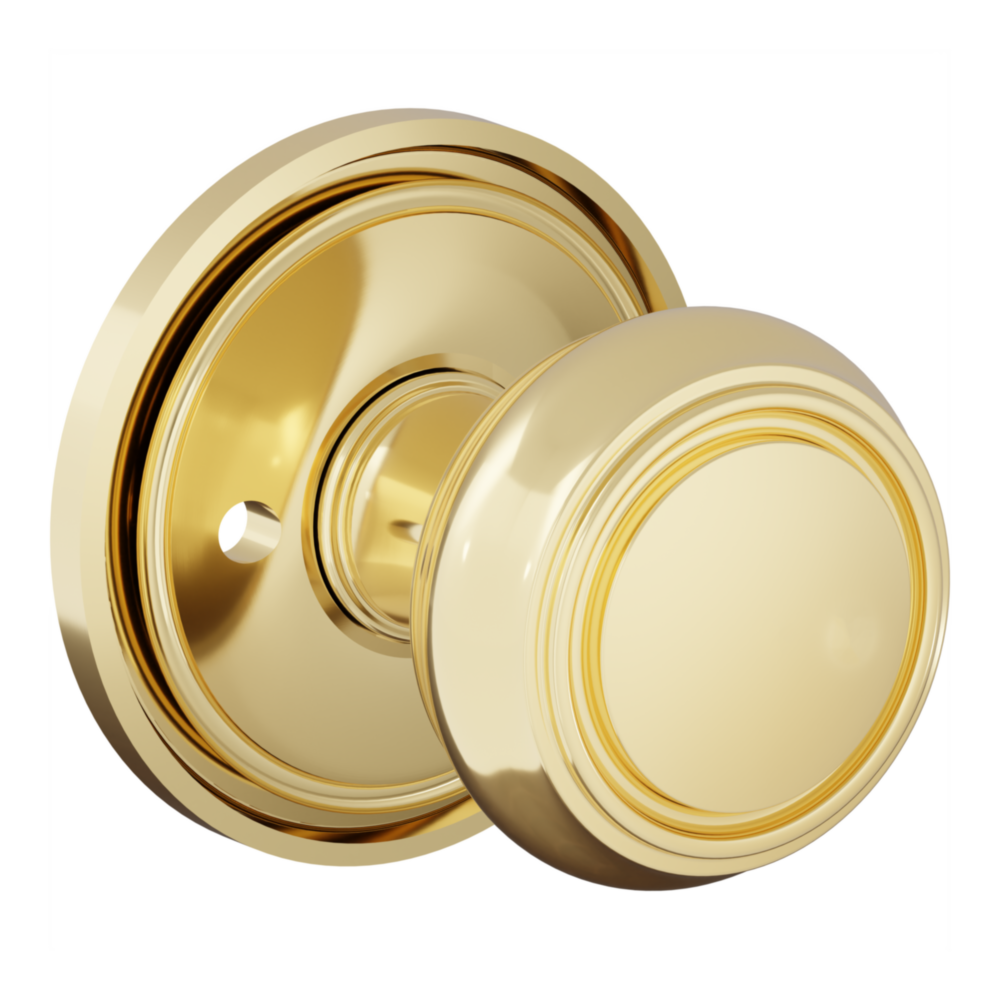 Baldwin 5087 Nashville Knob Set with 5070-5123 Rose Lifetime (PVD) Polished Brass / Privacy / Reversible