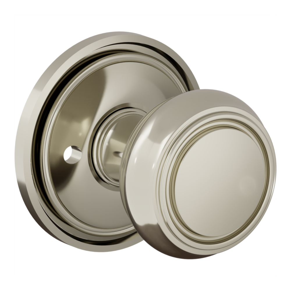 Baldwin 5087 Nashville Knob Set with 5070-5123 Rose Lifetime (PVD) Polished Nickel / Privacy / Reversible