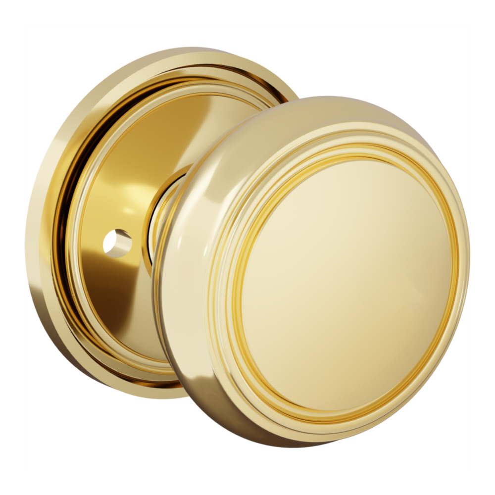 Baldwin 5088 Nashville Knob Set with 5070-5123 Rose Lifetime (PVD) Polished Brass / Privacy / Reversible