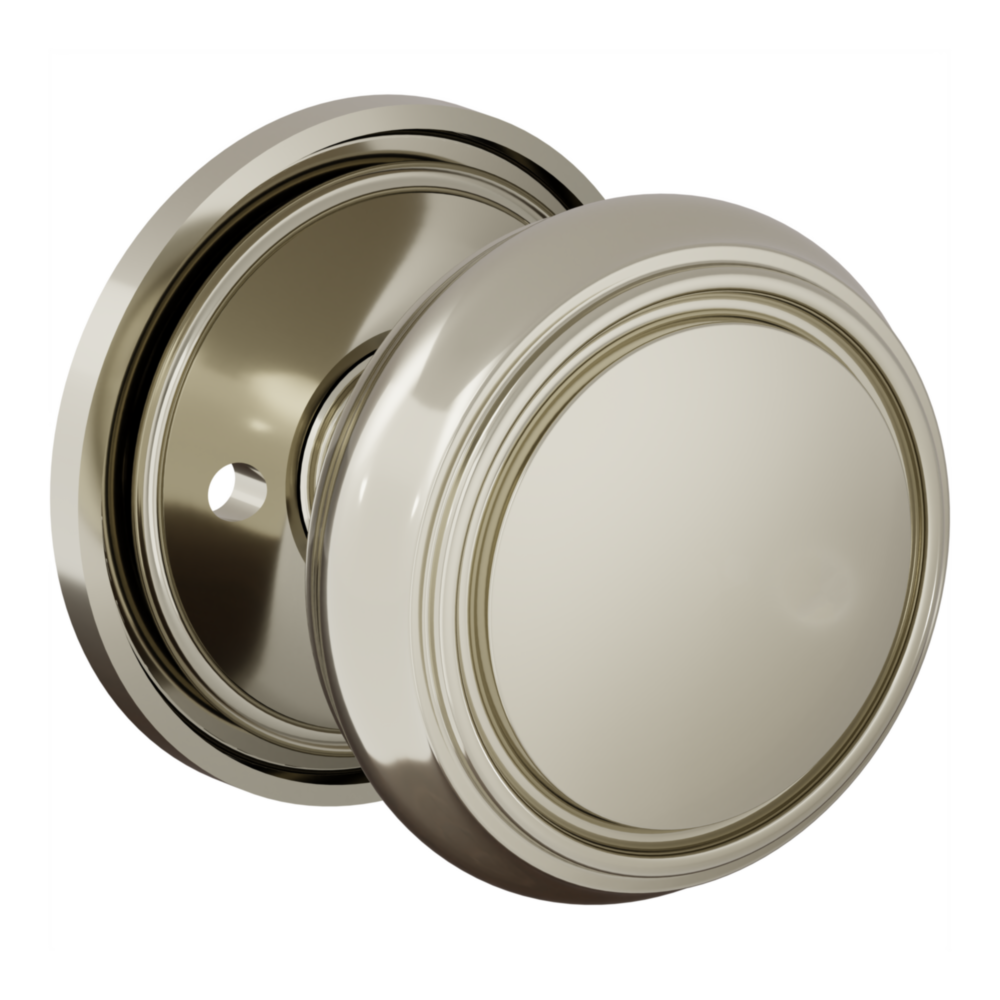 Baldwin 5088 Nashville Knob Set with 5070-5123 Rose Lifetime (PVD) Polished Nickel / Privacy / Reversible