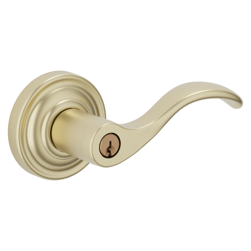 Baldwin Keyed Wave Lever Set with Classic Rose Lifetime (PVD) Satin Brass / Entry / Reversible