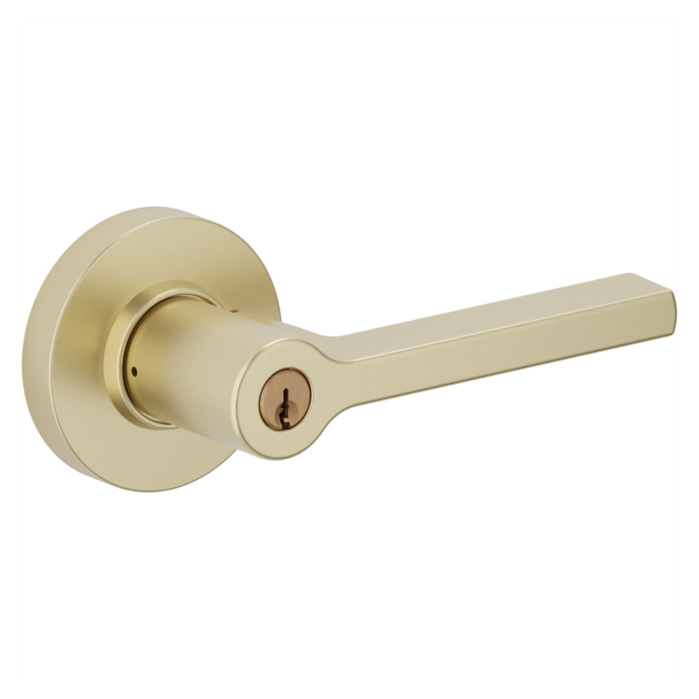 Baldwin Keyed Square Lever Set with Round Rose Lifetime (PVD) Satin Brass / Entry / Reversible
